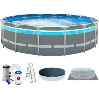Каркасный бассейн INTEX PRISM FRAME 427х107см, 12706л, фил.-насос 3785л\ч, лестница, тент, подстилка, 26722